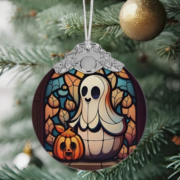 Cute Ghost Ornament Stained Glass Hanging Decor Holiday-Sun Catcher-Christmas - Picture 4 of 7